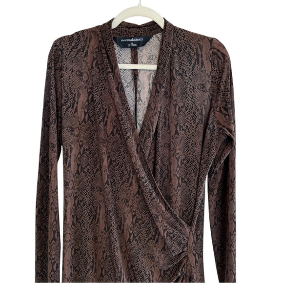 Norma Kamali Wrap Front Ruched Dress Cocoa Python Large Contemporary Office Chic - Picture 4 of 5
